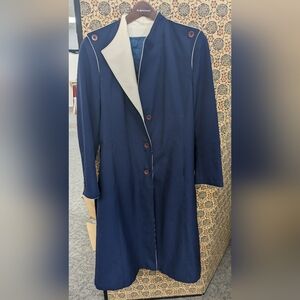 Vintage Bonders Navy and Cream Long  Trench Rain Coat with Belt